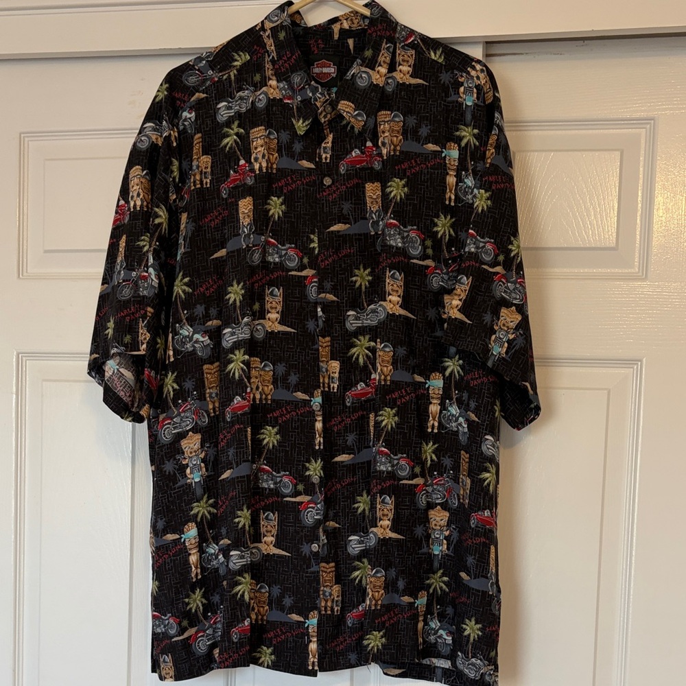 Harley-Davidson Black and Red Tiki Hawaiian Shirt